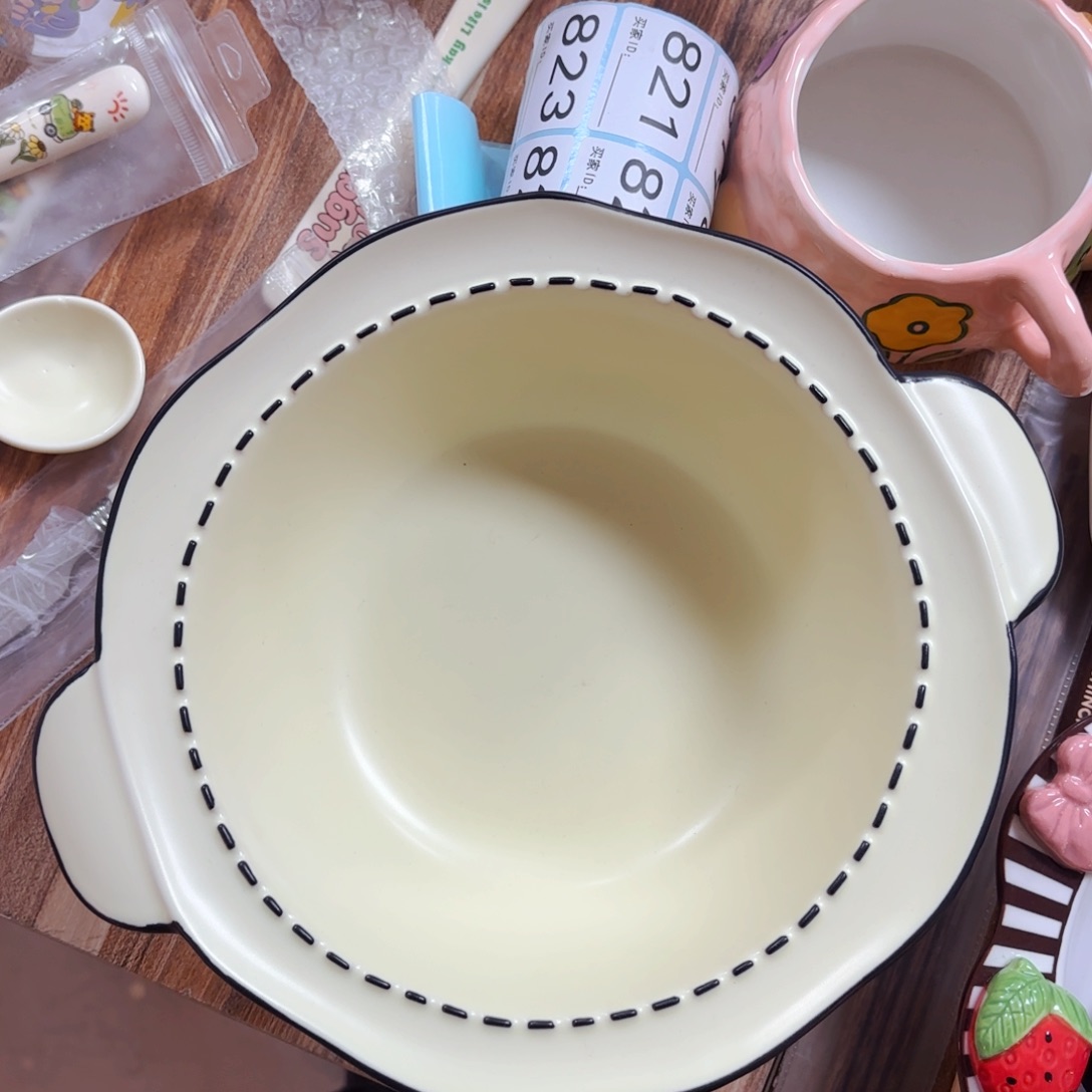 白瓷木兰溪双耳十寸大汤盆