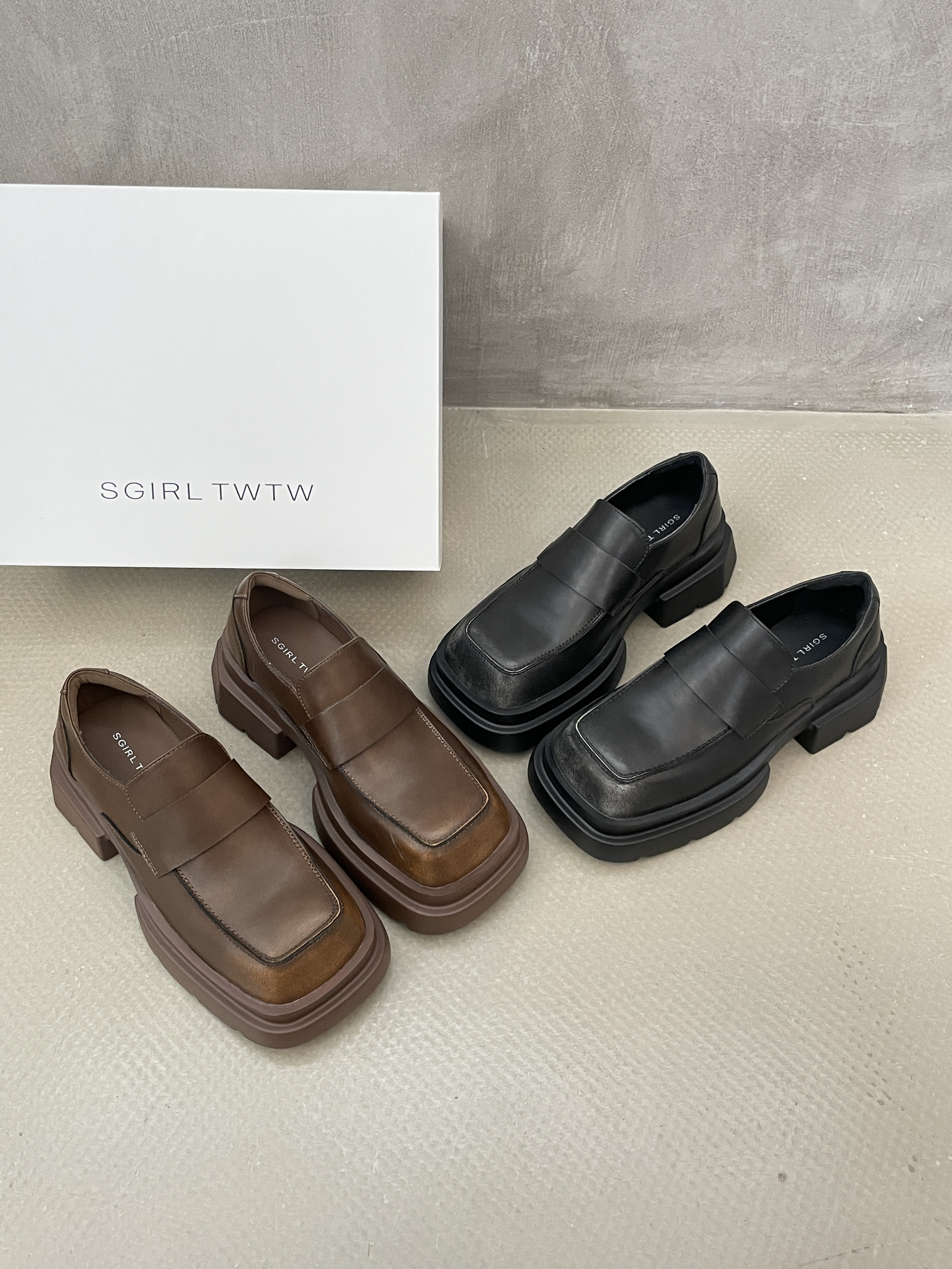 SGIRL TWTW小个子厚底乐福鞋秋英伦风方头小皮鞋一脚蹬单鞋K628-1