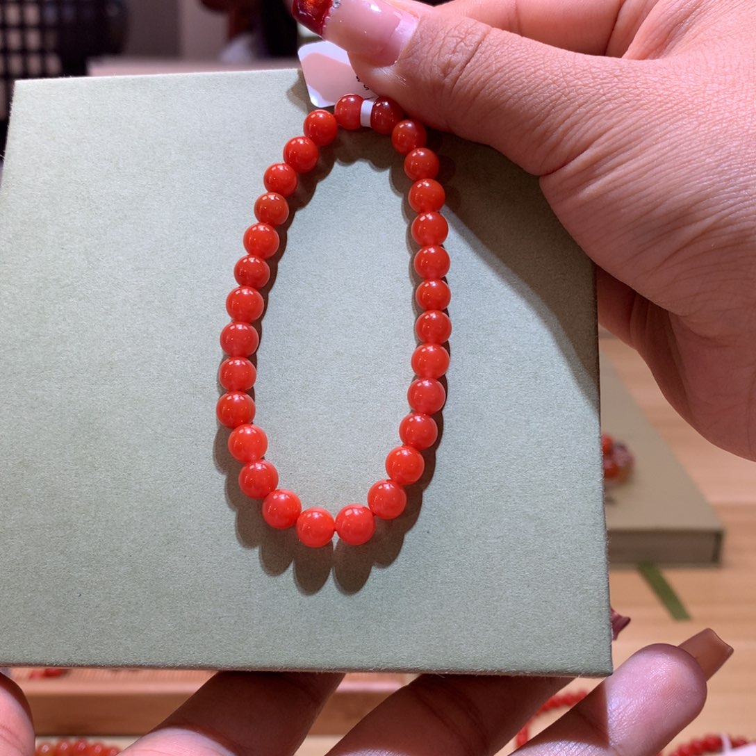 南红玛瑙6+柿子锦滴水洞单圈未镶嵌