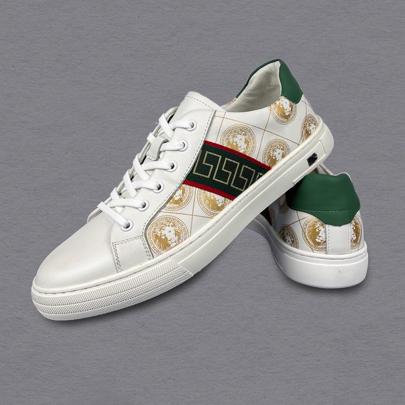 真皮板鞋男小白鞋新款头层牛皮休闲鞋透气百搭低帮系带印花男鞋潮