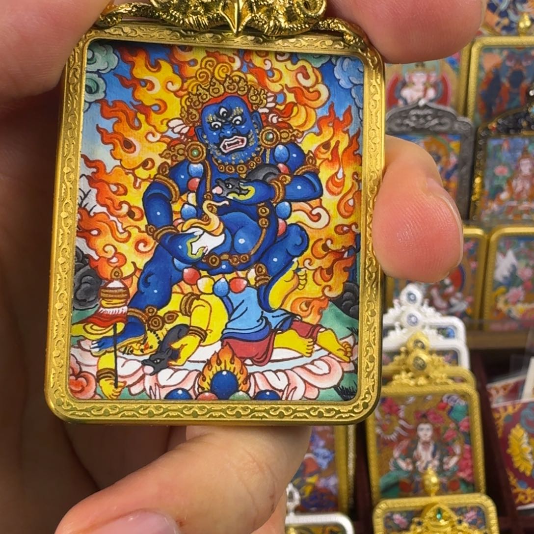 吊坠纯手绘黑财神唐卡