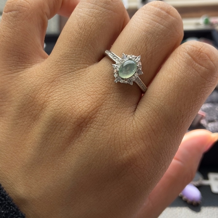 翡翠戒指银S925镶嵌戒指