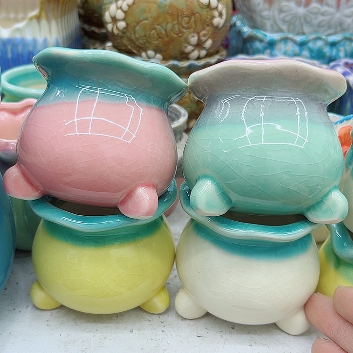 多肉绿植陶瓷花盆9.9包邮，有孔