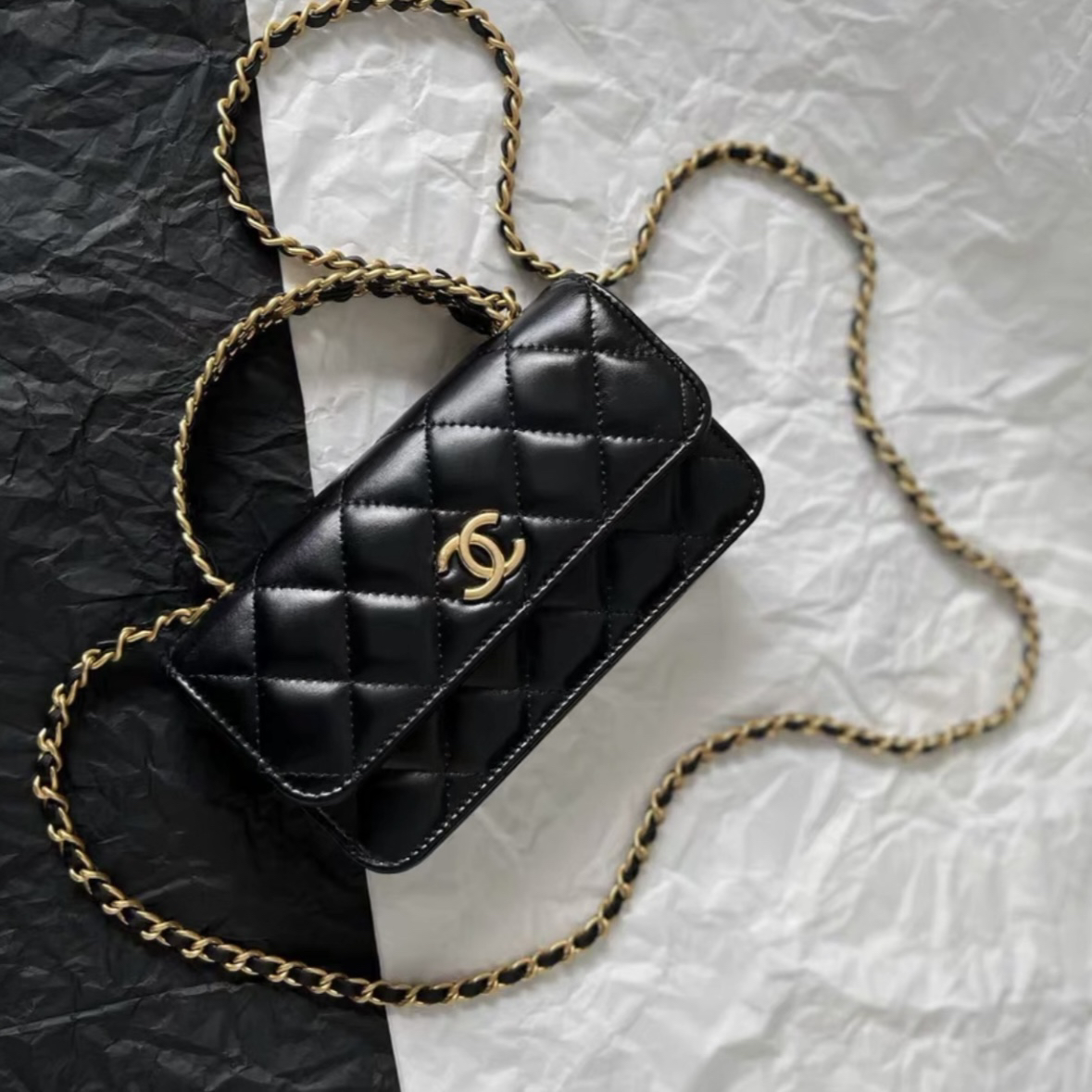 99新 Chanel/香奈儿 艾瑟尔奢品/23p黑金镂空手柄包/1p48