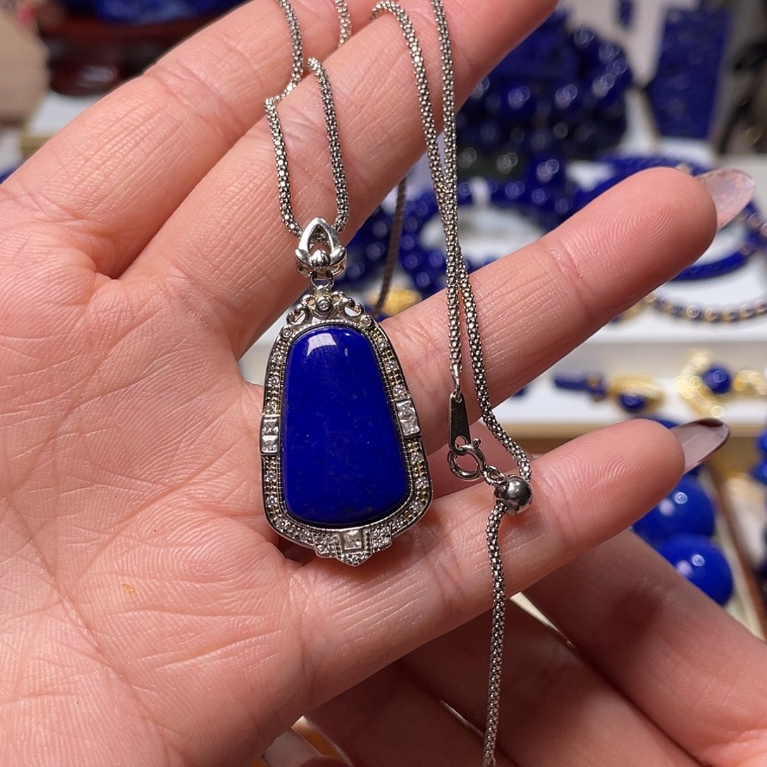 青金石银S925镶嵌精品吊坠（含链子）