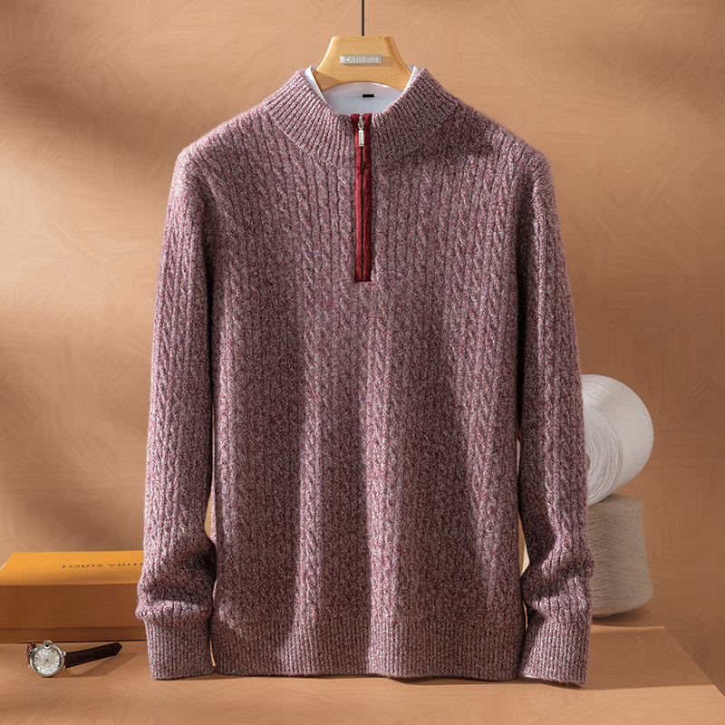 100山羊绒衫LP同款花纱半高拉链毛衣纯羊绒加厚麻花套头衫435-530