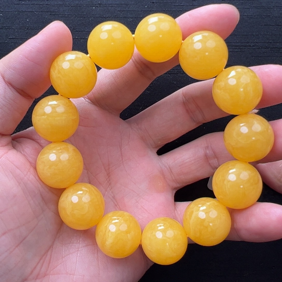 未镶嵌琥珀裸石焦皮橘红同料圆珠手串17mm