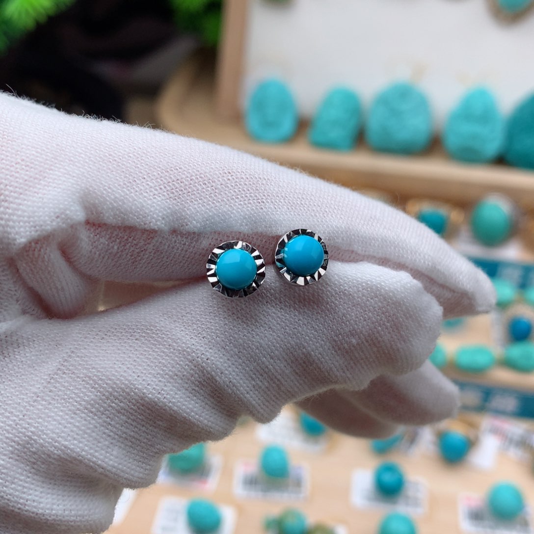 绿松石珠宝奇石银S925镀金镶嵌