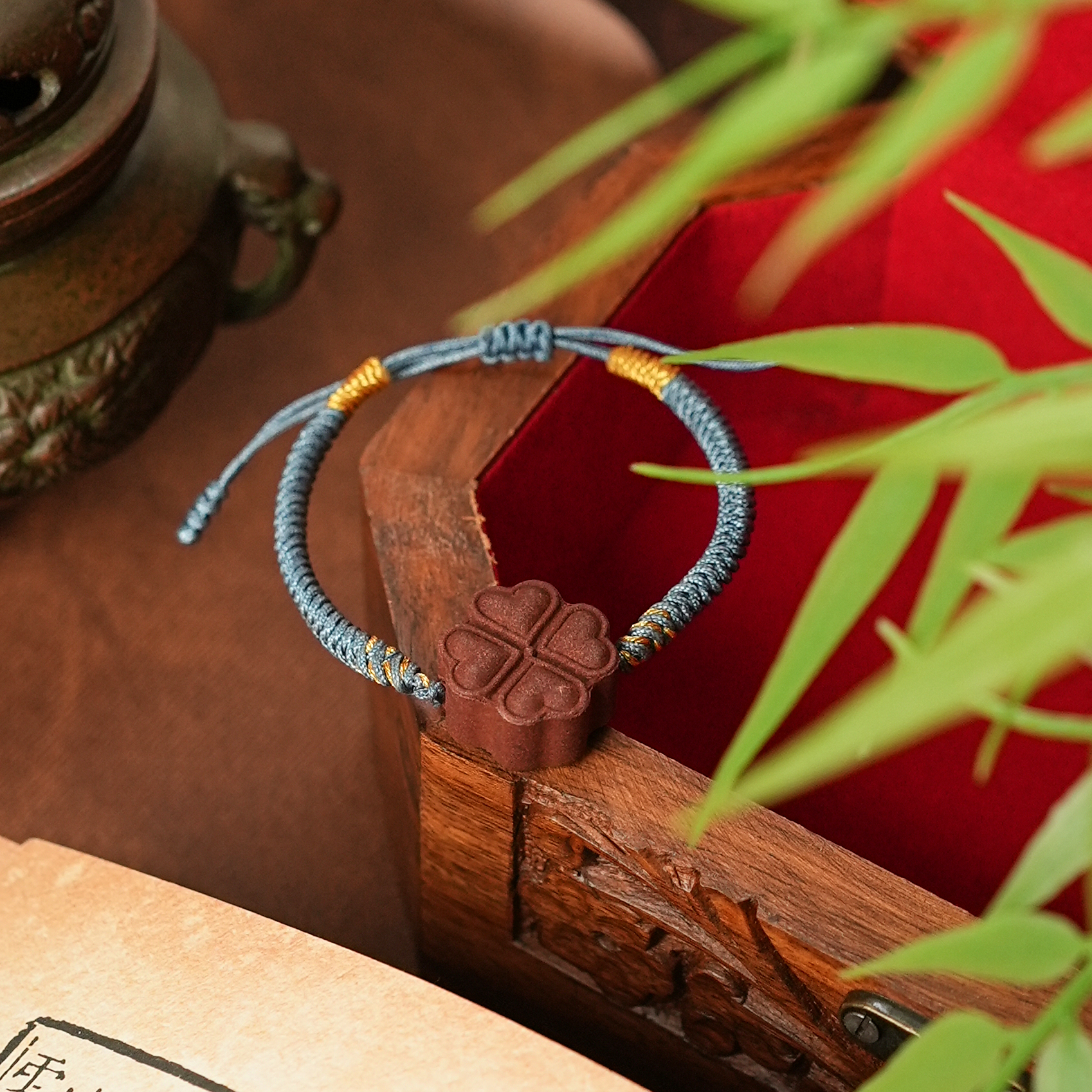 【四叶草安息手绳】 合香香牌  小把件 古法合香珠