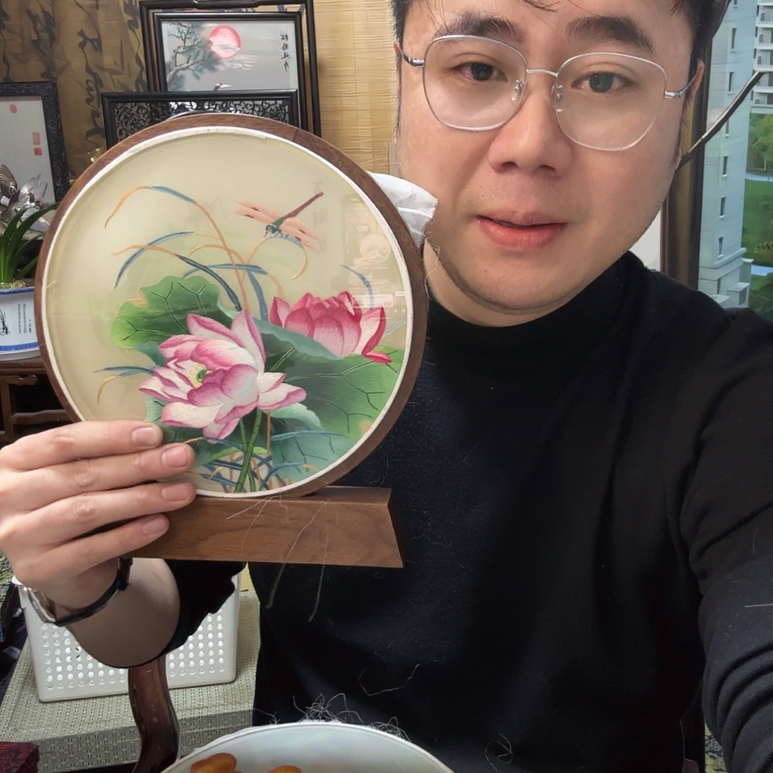 织绣纯手工苏绣荷花蜻蜓