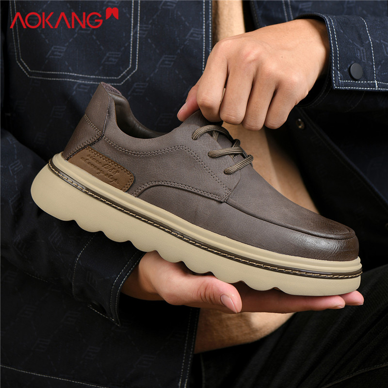 Aokang/奥康2025秋冬户外增高休闲工装靴厚底防滑时尚马丁靴男鞋