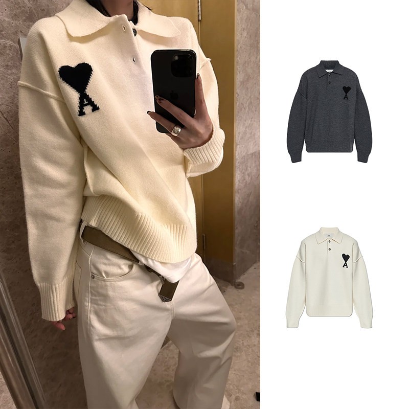 未使用 AMIPARIS 爱心美利奴羊毛POLO衫 UPL409-018