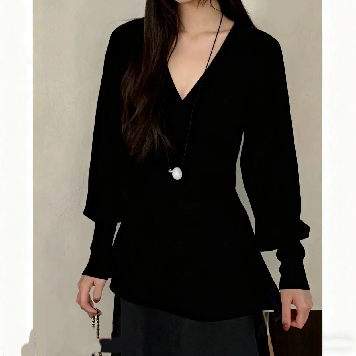 【黑色禁欲系】气质高贵收腰显瘦针织衫秋冬独特别致打底衫内搭上衣