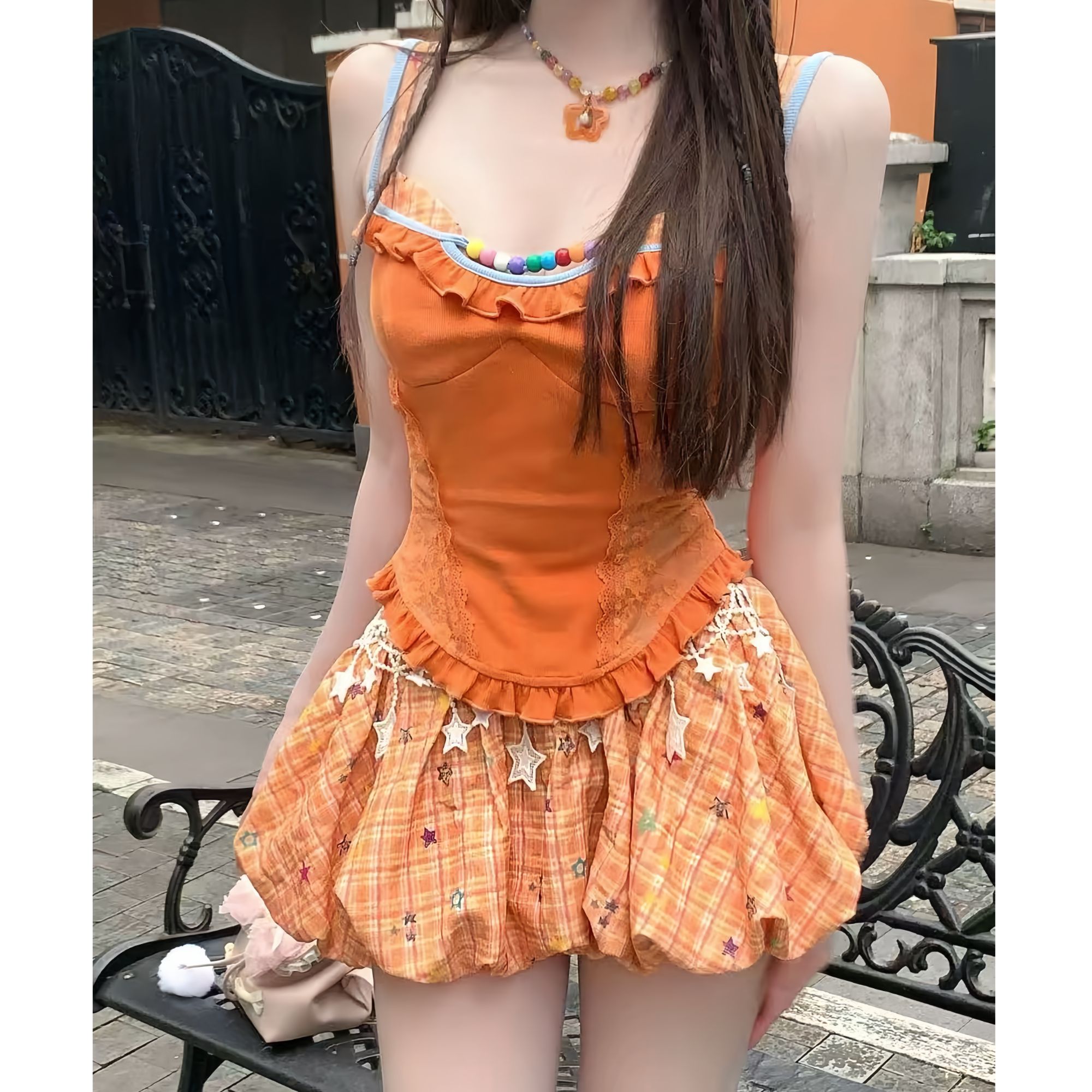 夏日鞠C 夏日多巴胺纯欲风温婉大方甜美可爱约会显瘦上衣显高短裙