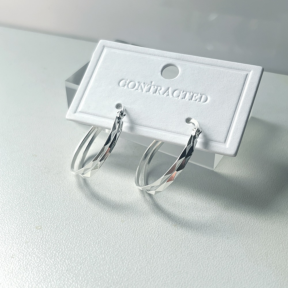 足银耳饰 三角形车花双圈耳扣耳圈耳饰气质轻奢百搭设计感韩版