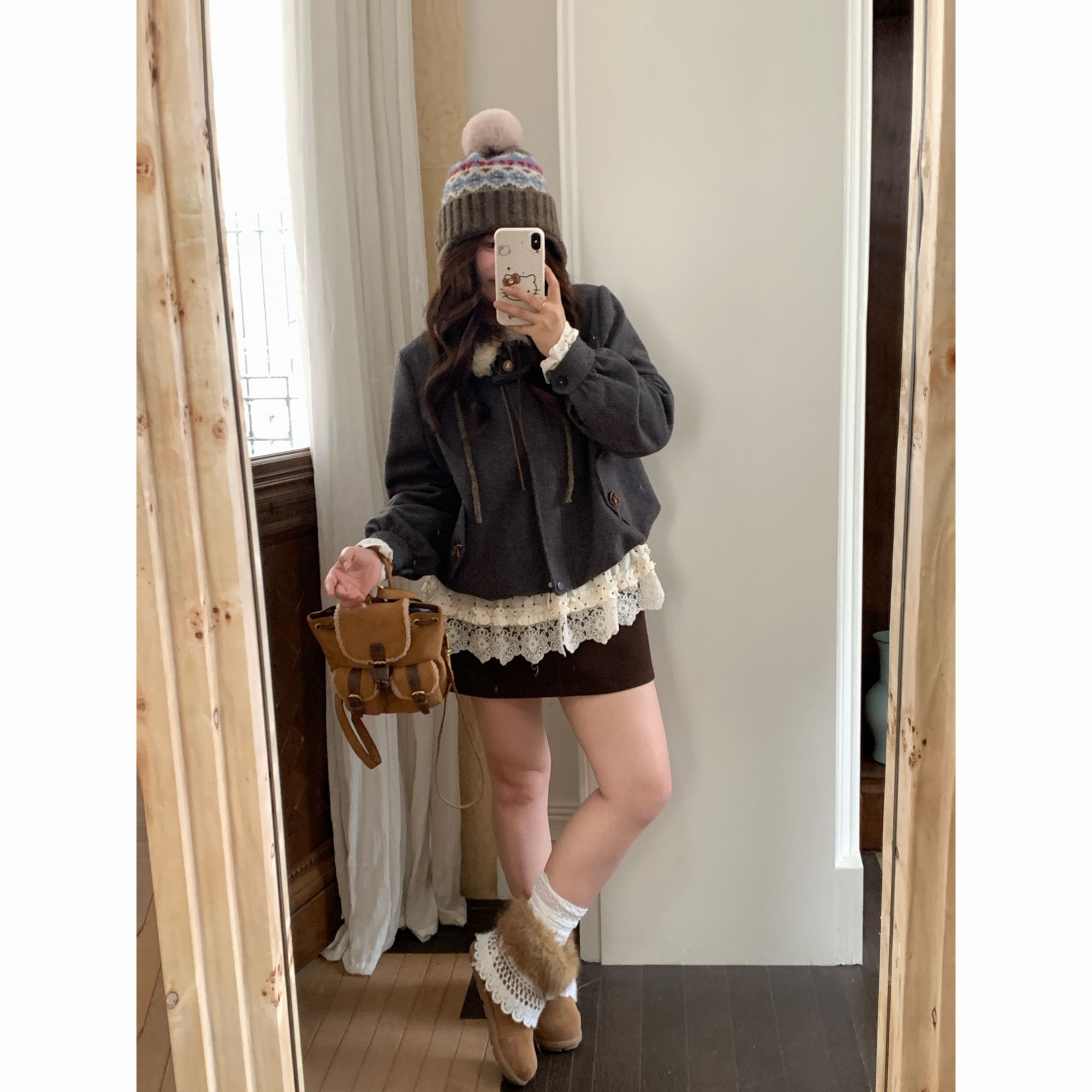 【雾凇长街】大头婷丫丫微胖定制日杂感叠穿复古百搭花苞外套 ZX171