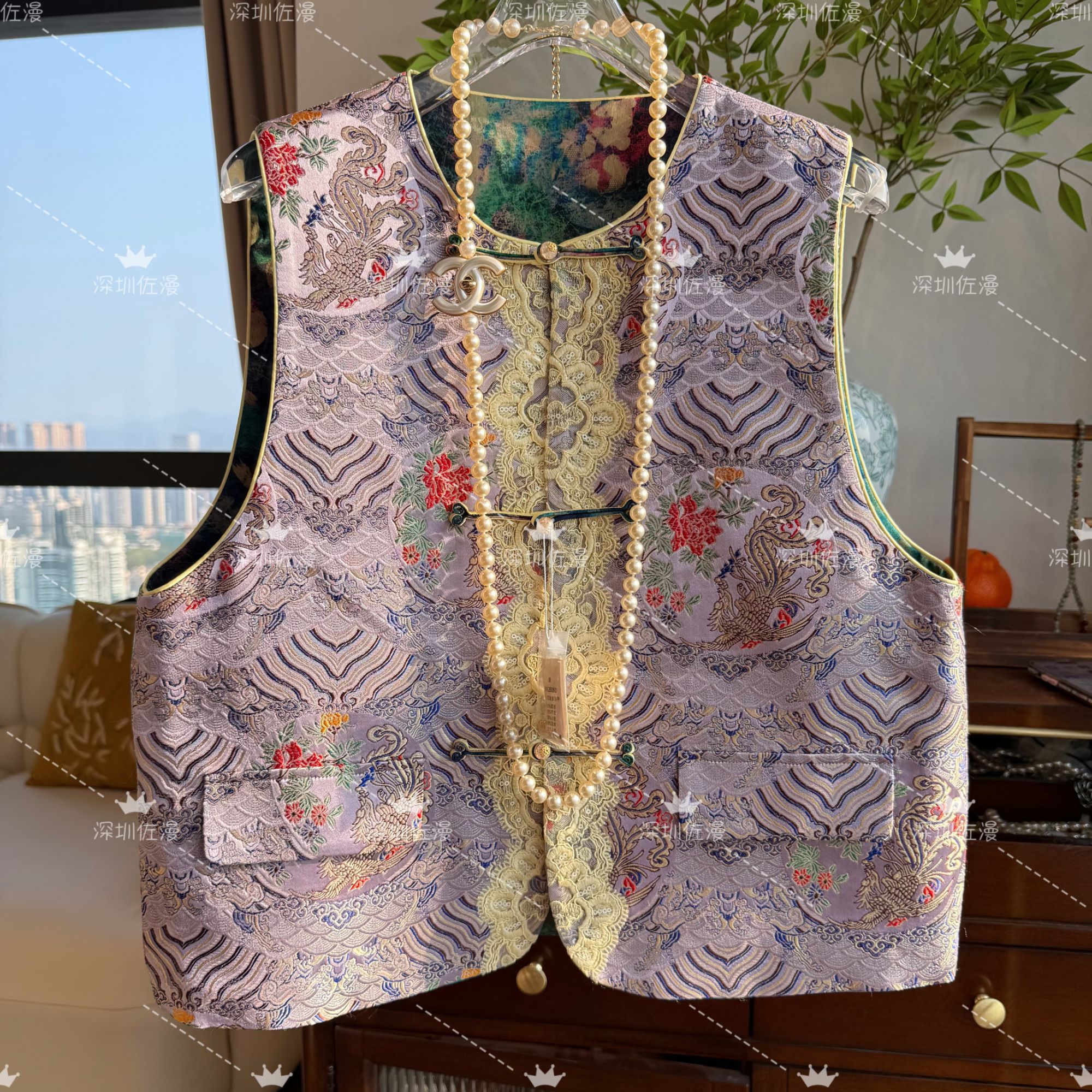 《深圳佐漫》F0325  江上影  新中式桑蚕丝刺绣双面穿气质国风马甲