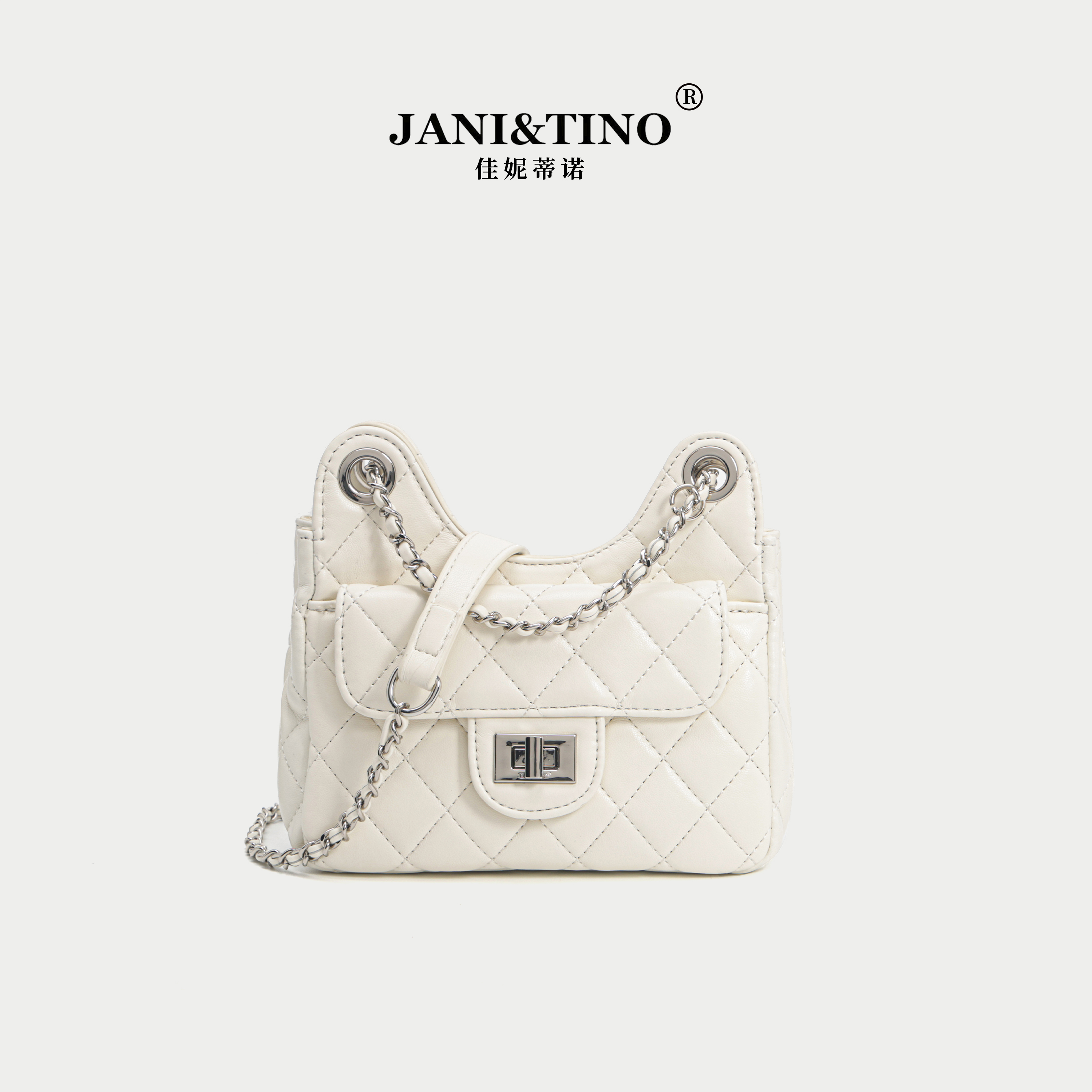 JANITINO/佳妮蒂诺当季新款时尚高级感单肩女士手提包6018绣线白