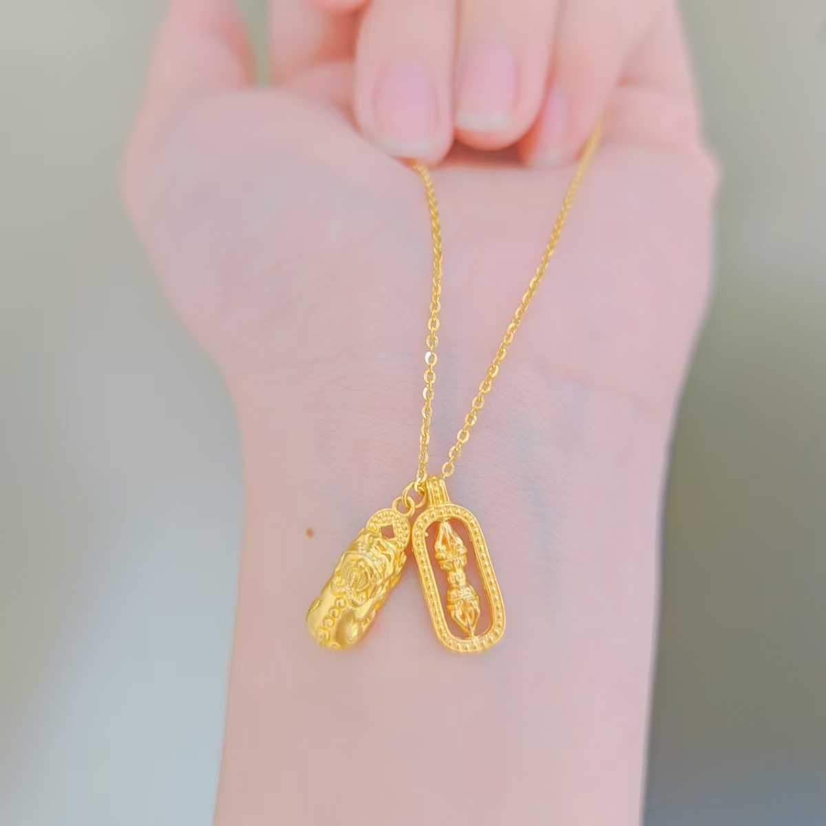 足金999貔貅金刚杵黄金套链时尚百搭黄金首饰项链