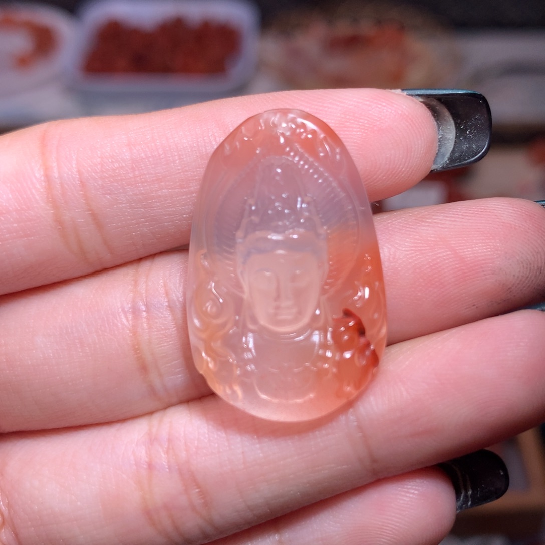 文***店南红玛瑙未镶嵌珠宝半成品观音