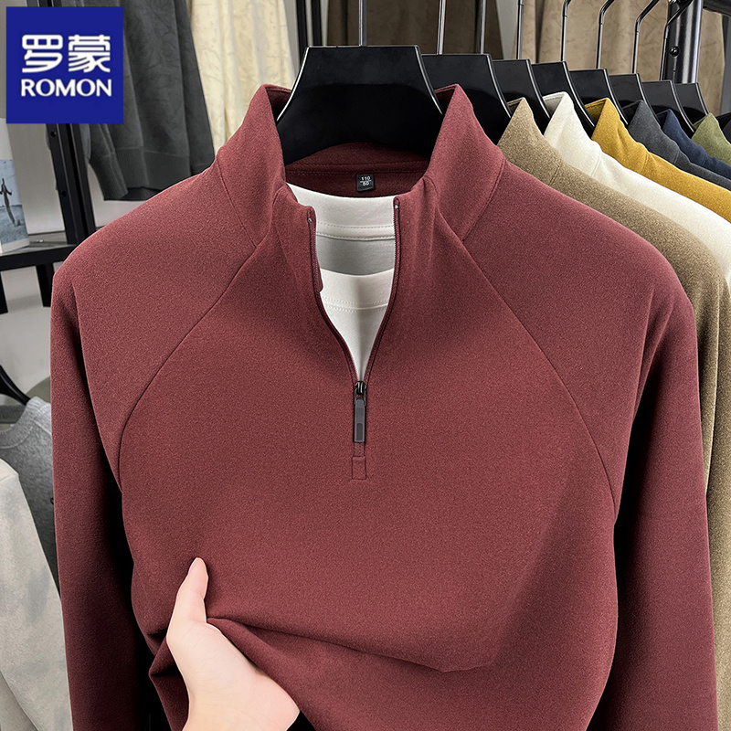 罗蒙秋冬男士双面真德绒高品质阳离子半拉链立领保暖卫衣运动休闲
