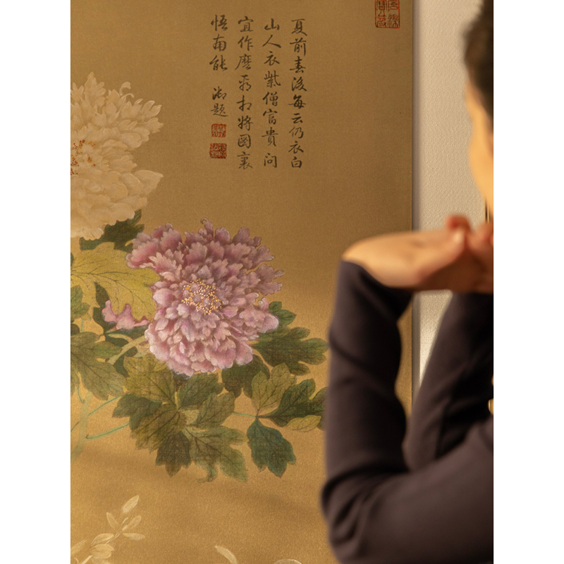 若奈挂画 收藏级作品!重磅真黄铜《富贵心安》牡丹铜雕画手绘雕刻