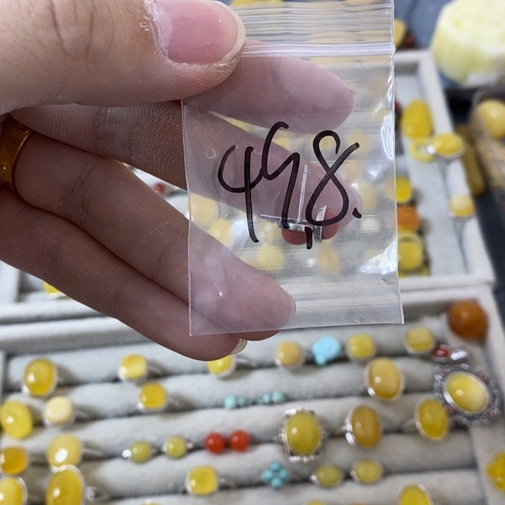 蜜蜡裸石银S925镶嵌耳钉