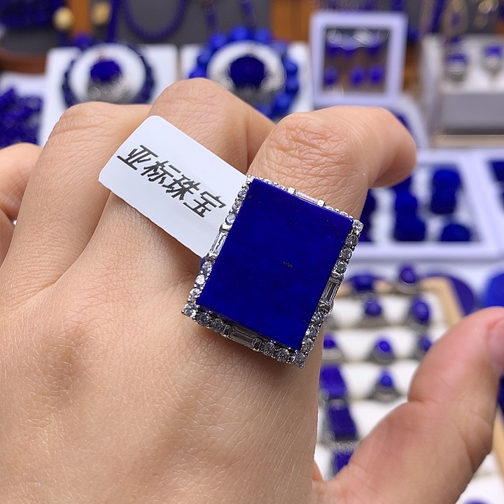 青金石戒指银S925镶嵌福*