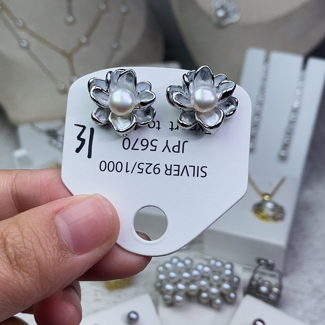 耳饰银S925镶嵌淡水珍珠