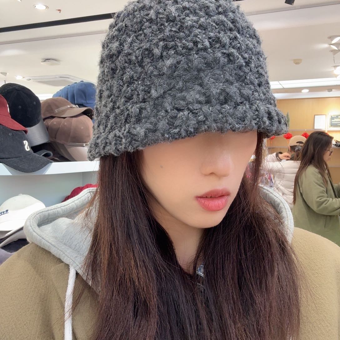 纯棉深灰色粗花渔夫帽