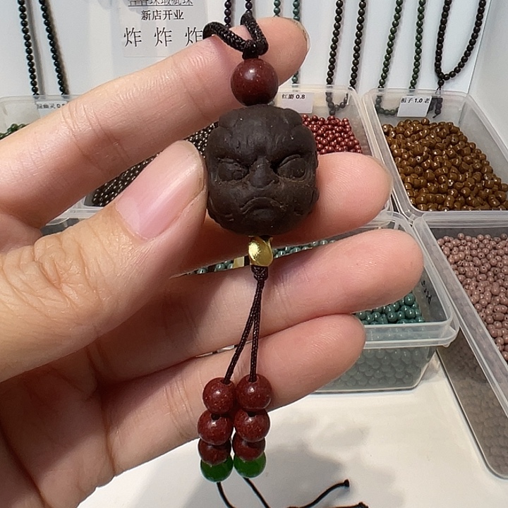 泥塑静心方貔貅单珠脖挂