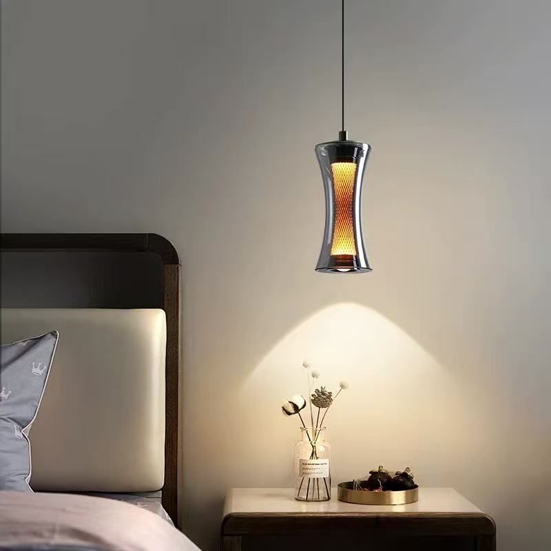 小蛮腰沙漏新款高级感落日余晖玄关灯极简卧室创意床头吊线升降灯