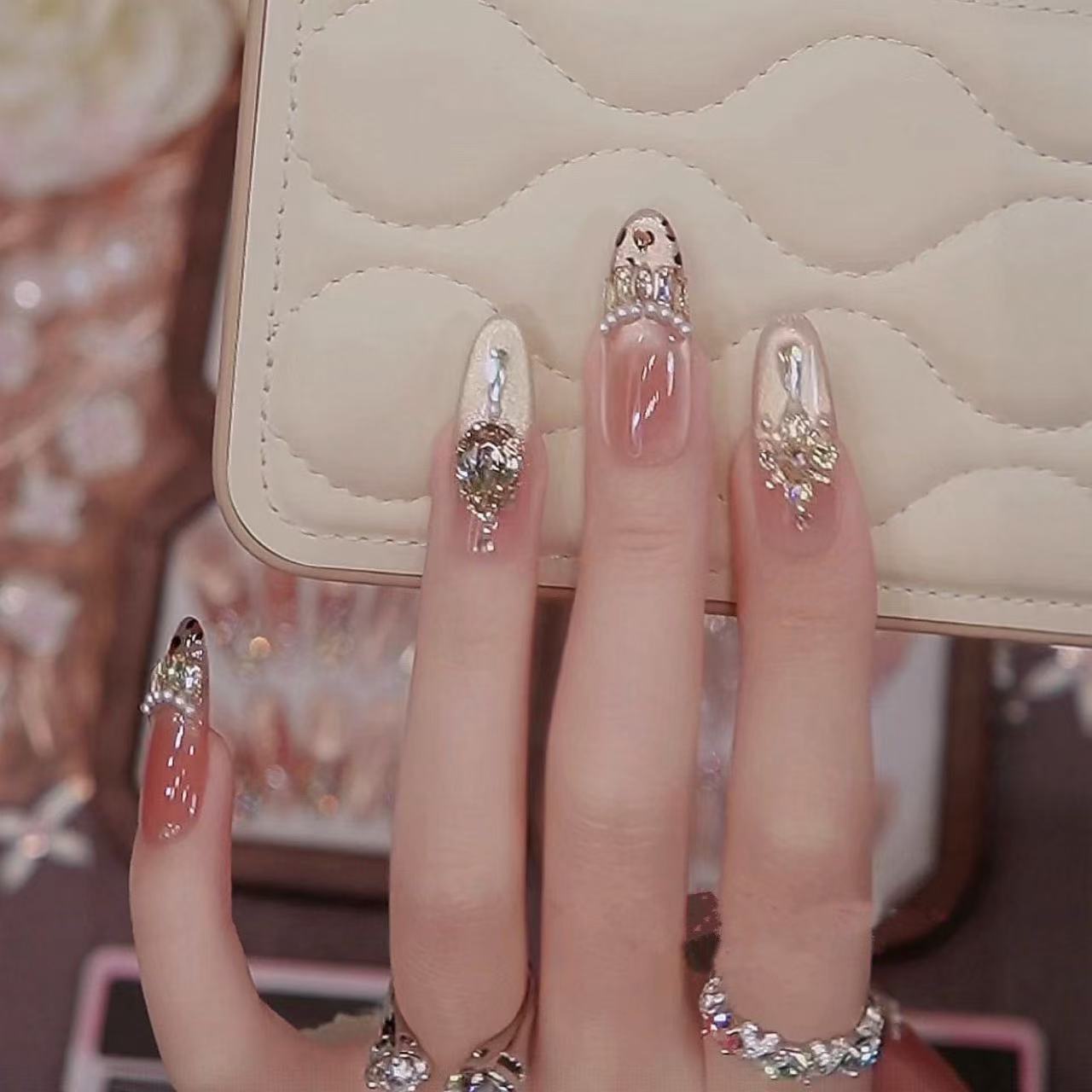 【赛沙特之泪】纯手工冰透甜美可爱猫眼美甲贴片圣诞氛围感显白