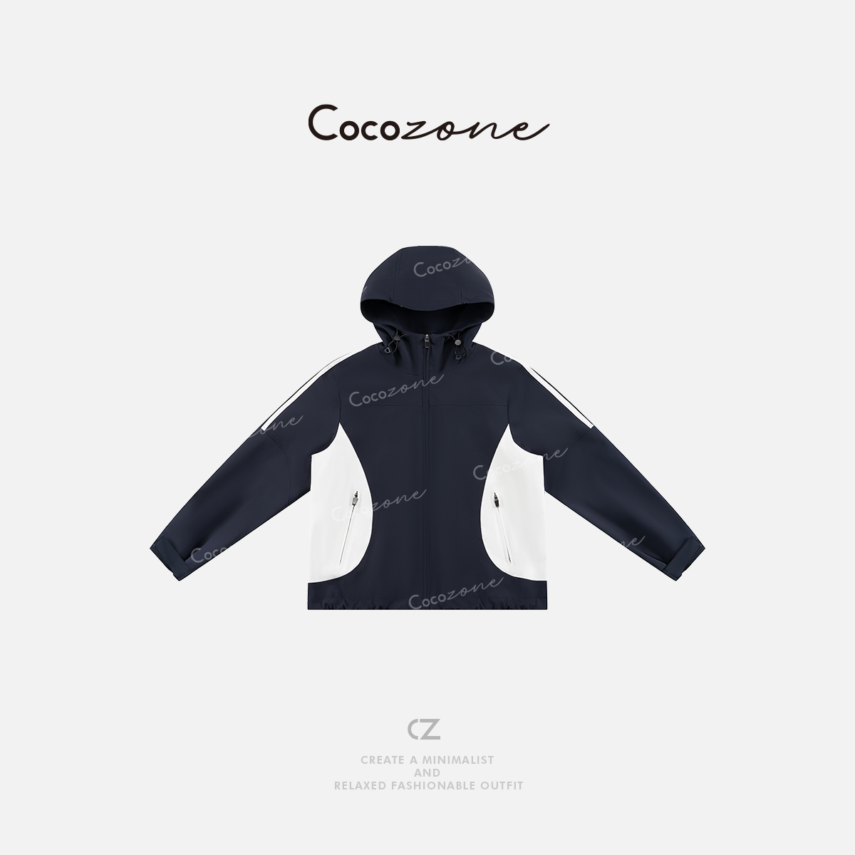 COCO ZONE 刘一一“伴行”美式运动风撞色连帽拉链外套ACD2A0002