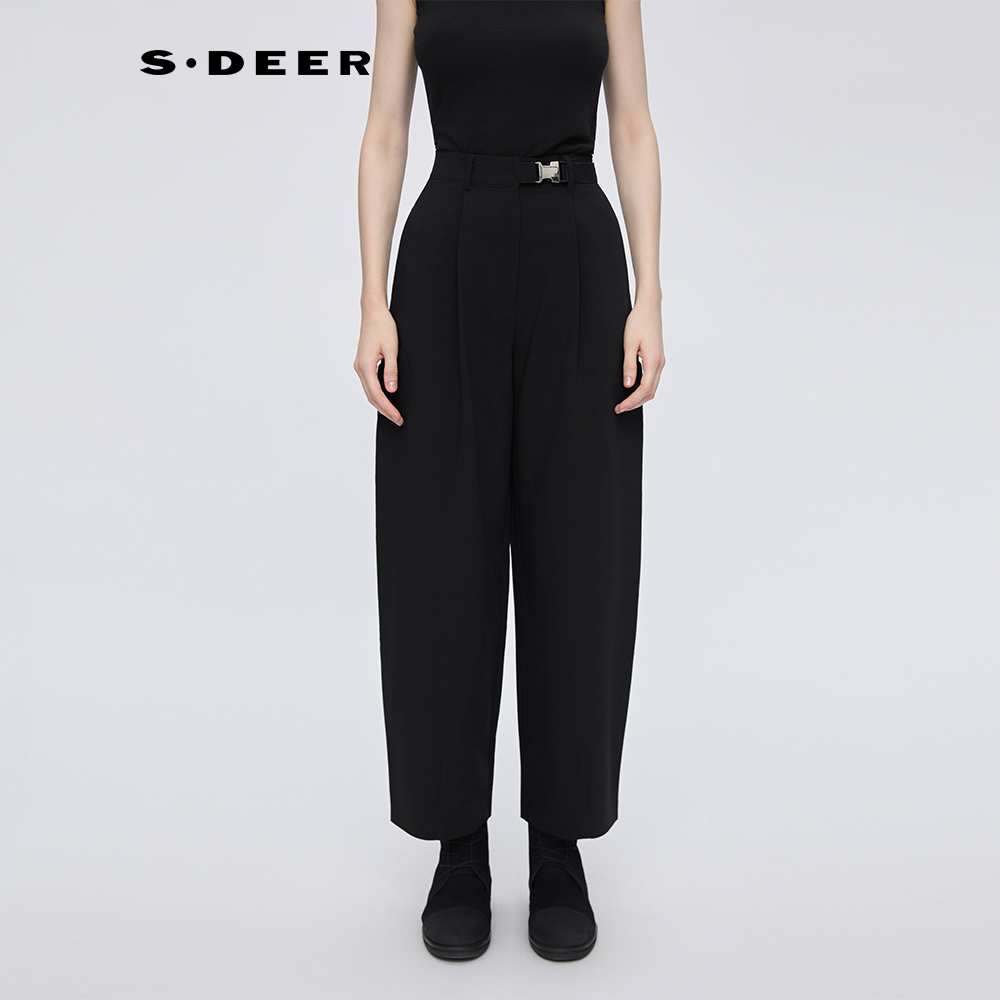 圣迪奥秋季纯色高腰显瘦休闲女式长裤S253Z0819