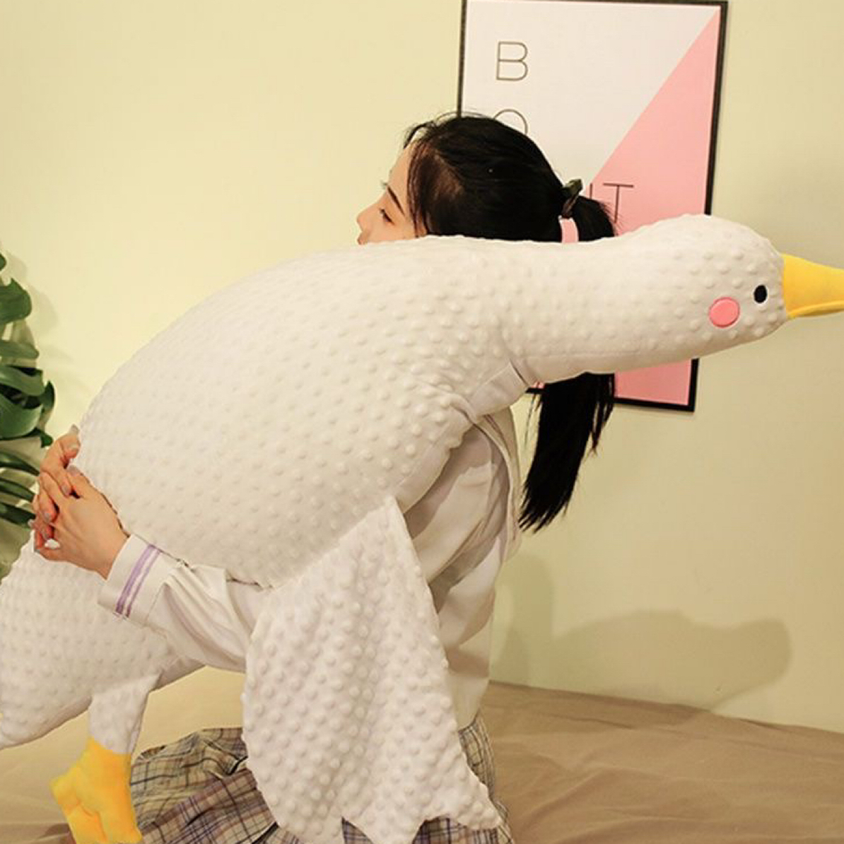 有内胆可拆洗豆豆绒大白鹅毛绒玩具抱枕可当床上睡觉枕头适合礼物