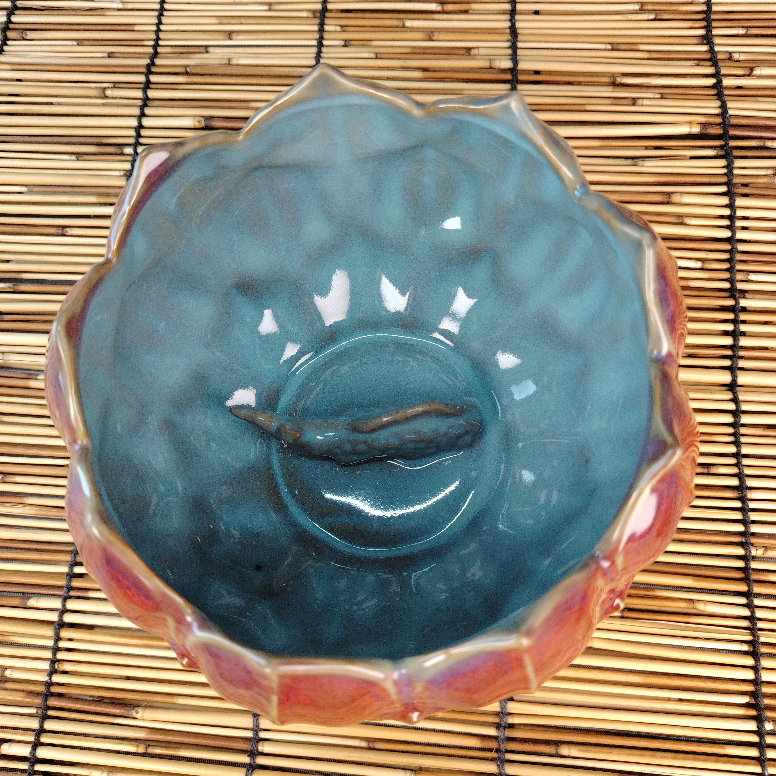 非遗技艺钧窑高端收藏金鱼莲花钵陶瓷工艺品精美窑变釉花瓣蓝釉