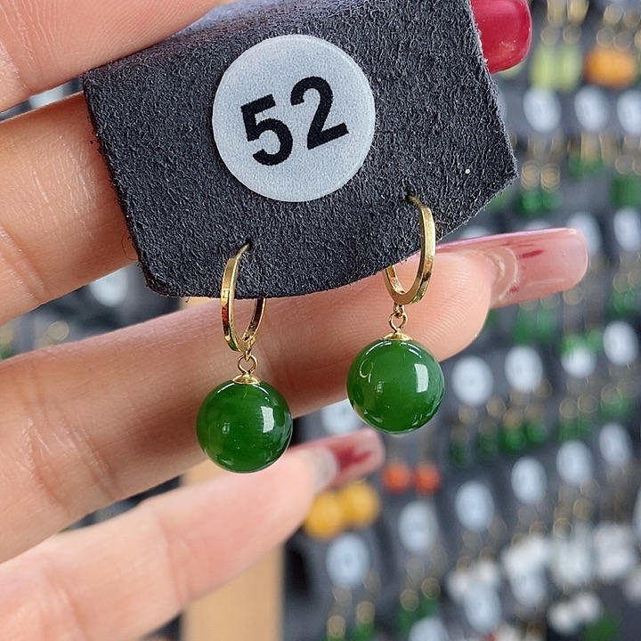 和田玉耳饰18K金镶嵌