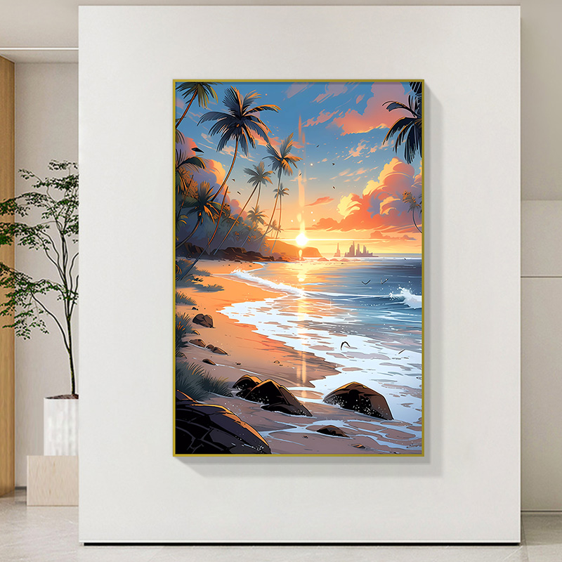 益师傅代简约入户装饰画客厅日出餐厅卧室沙发背景墙画海滩80120