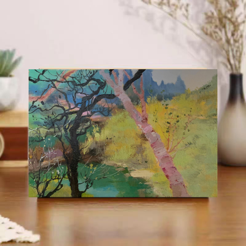 《疏林幻色》20*30含内框，刘春建手绘油画装饰画，客厅背景墙挂画