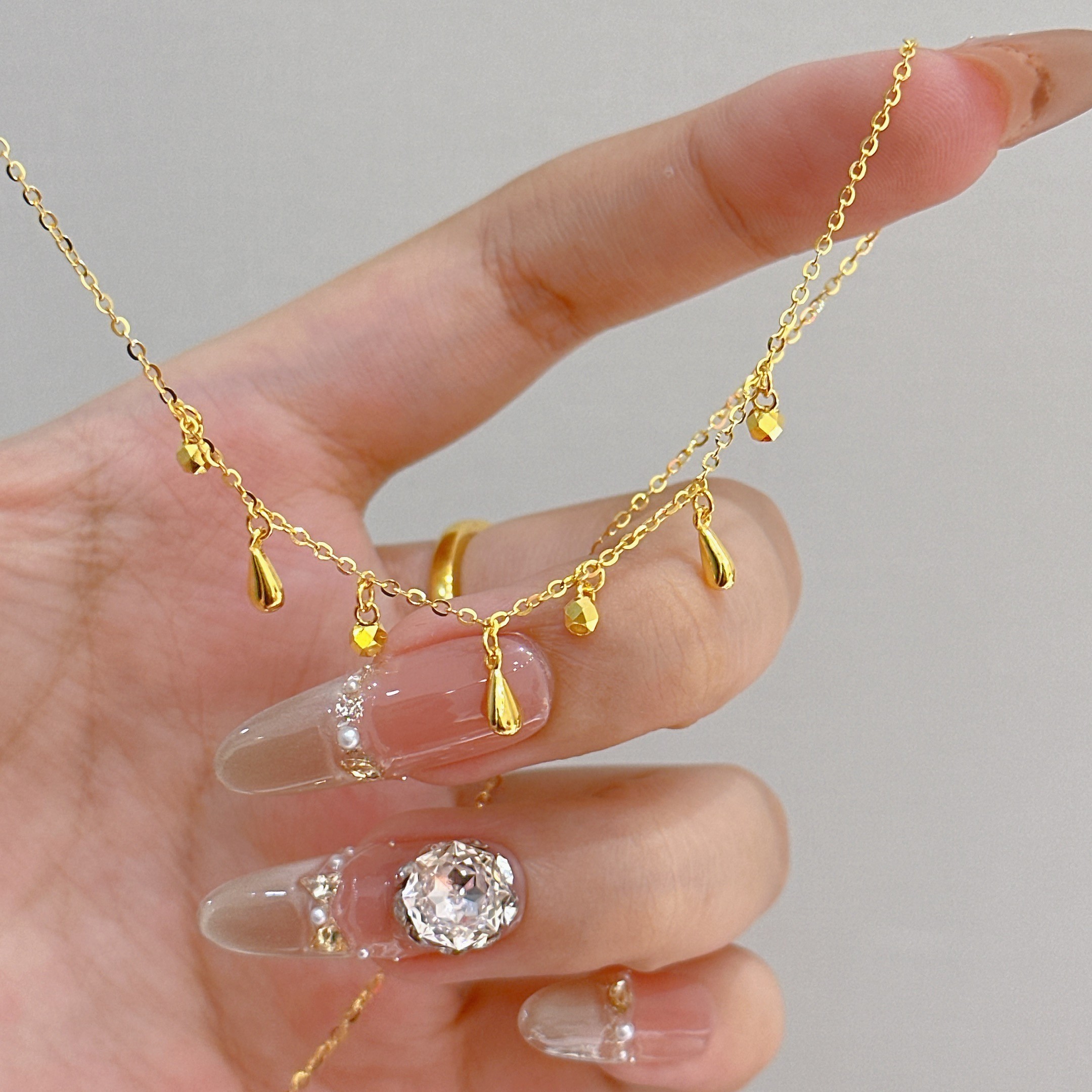 不支持七天无理由【水滴锁骨链黄金项链】足金999