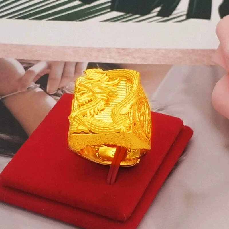 合金戒指 金色男戒指龙纹霸气磨砂JZ7019
