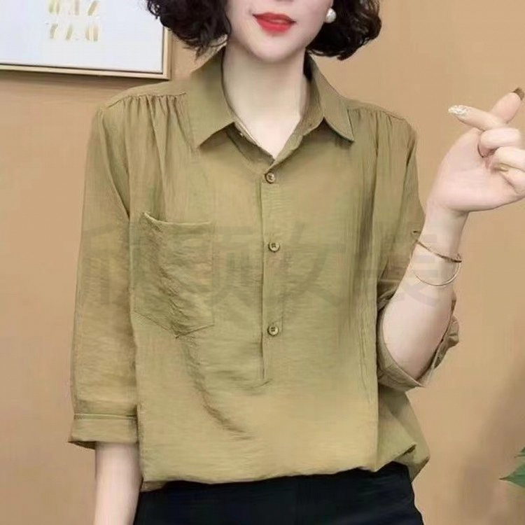时尚妈妈早秋中袖大码衬衫洋气2025新款中老年女春秋宽松遮肚小衫