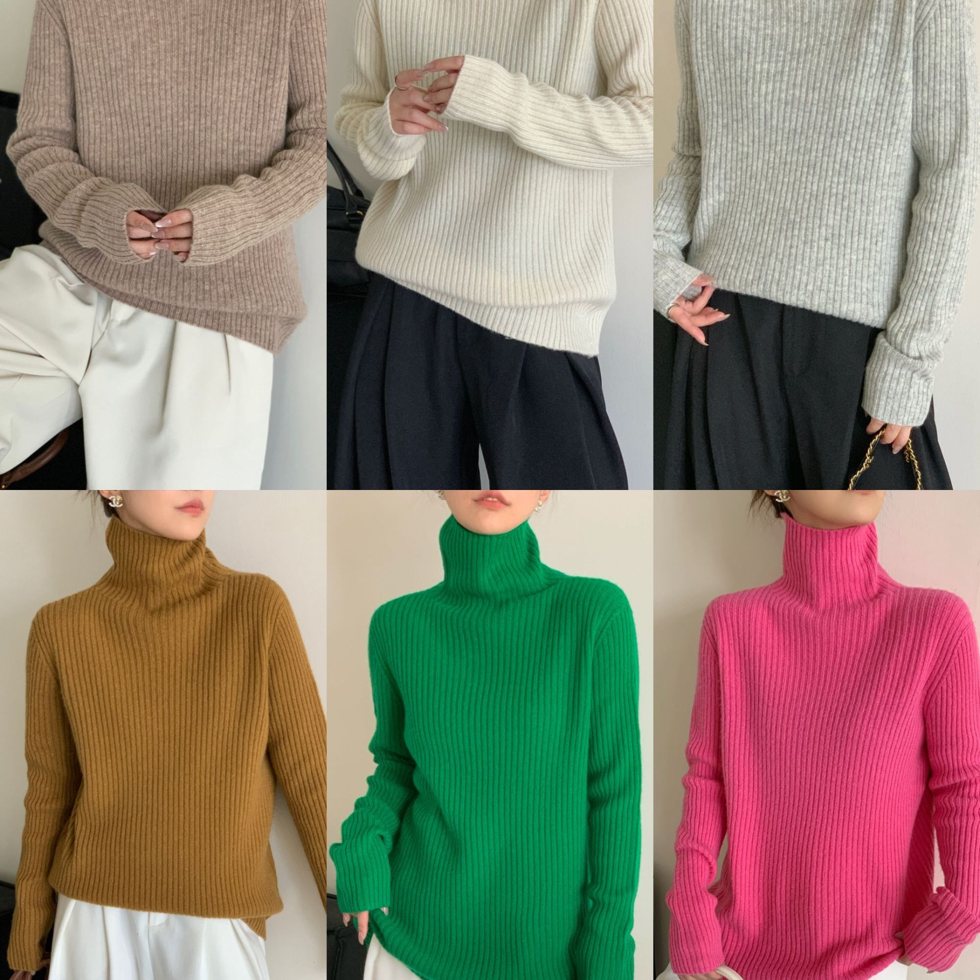 翻领高领毛韩版衫打底衫针织纯色时尚秋冬堆堆领宽松型