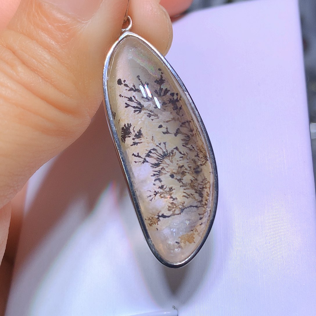 水晶吊坠银S925镶嵌天然水晶