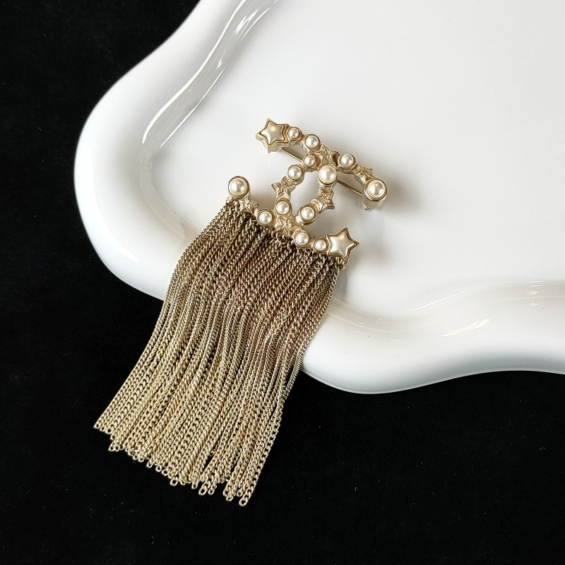 95新 Chanel/香奈儿 Azul17B浅金色珍珠五角星双C瀑布链胸针54044