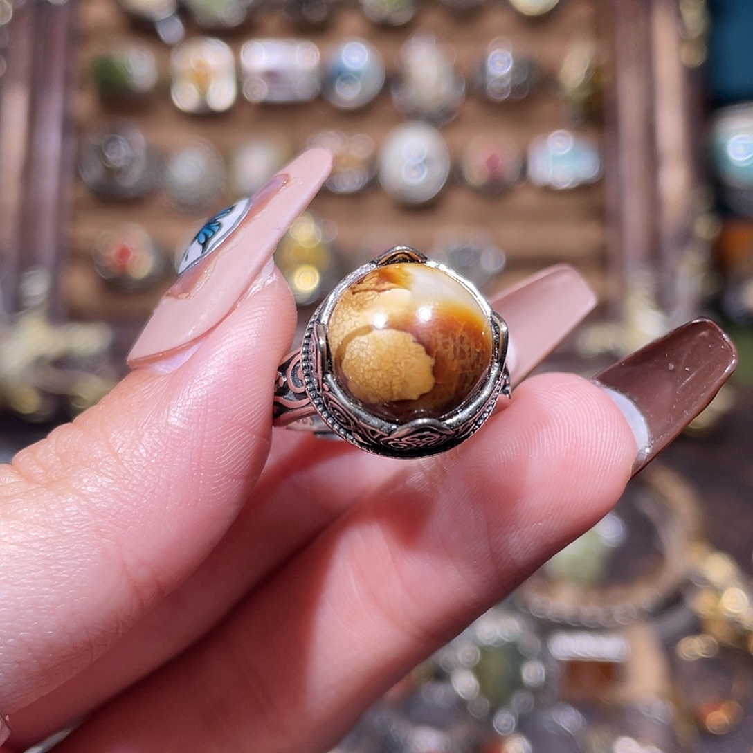 琥珀银S925镶嵌戒指