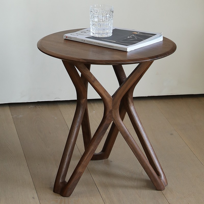 树枝茶几 黑胡桃木角几 极简设计师蝴蝶边几 φ48*高49cm