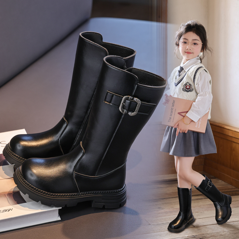 踏步兔女童靴子加绒高筒靴新款冬季中大童时尚儿童马丁靴公主长靴