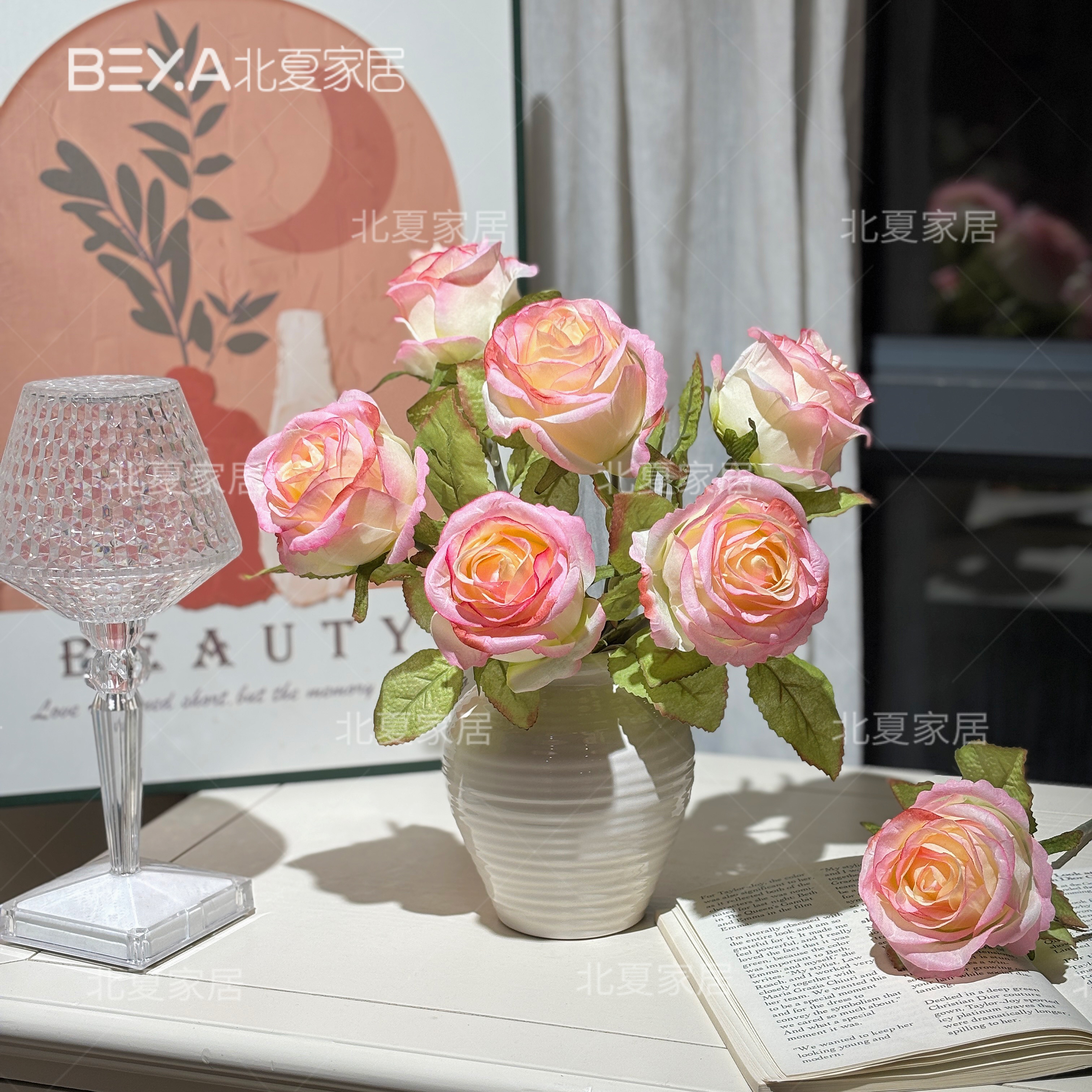 仿真花雪峰玫瑰花假花摆设逼真餐桌装饰品插花花束家居摆件花艺